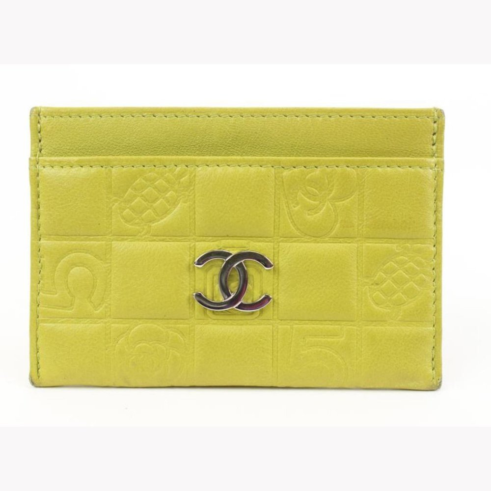 Chanel Lime Green Quilted Chocolate Bar Card Holder Wallet Case 52ck322s